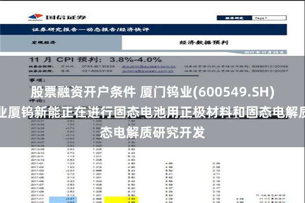 股票融资开户条件 厦门钨业(600549.SH)：权属企业厦钨新能正在进行固态电池用正极材料和固态电解质研究开发